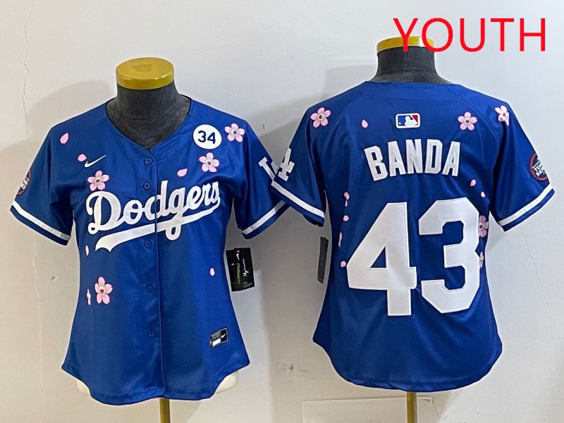 Youth Los Angeles Dodgers 43 Banda Blue White Blue Sakura Edition 2025 Nike MLB Jersey style 7